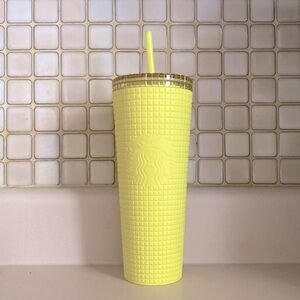 Starbucks Matte Yellow Grid Pattern Tumbler